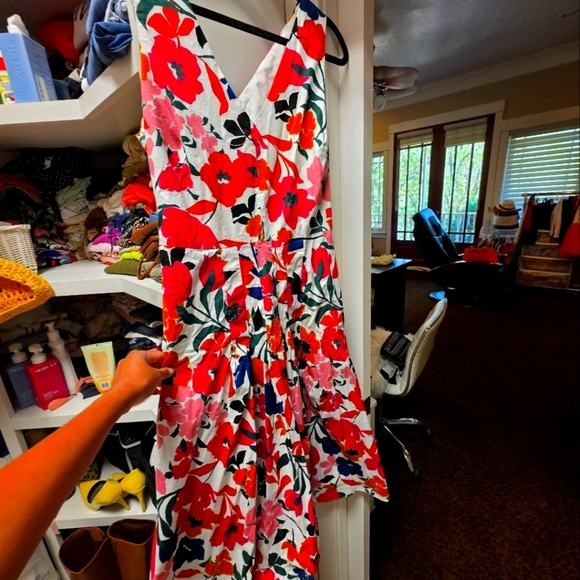 Floral Sleeveless Dress - Red and Pink - Picture 1 of 3